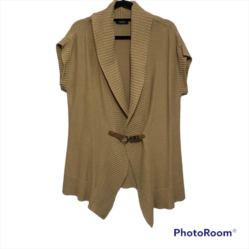 Chaps Short Sleeved Front Close Buckle Shawl Collar Sweater